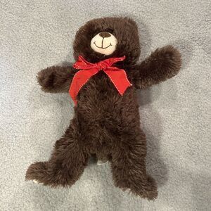 Burton And Burton Teddy Bear Plush Chocolate Brown 15” Floppy Red Bow Stuffed